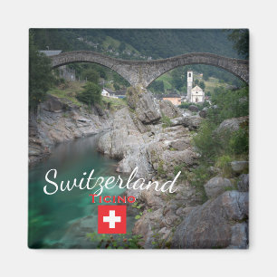 Lavertezzo-Brücke mit Flagge, Schweiz Magnet