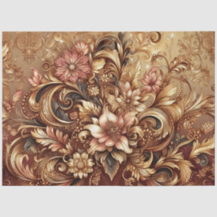 Lavische Rose Gold Barock Blumendekoupage Seidenpapier