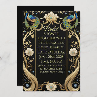 Lavish Art Nouveau Black and Gold Wedding Einladun Einladung