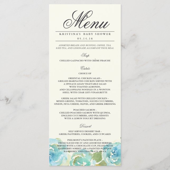 Lavish Florals Menü Rack Card Menükarte (Vorderseite)