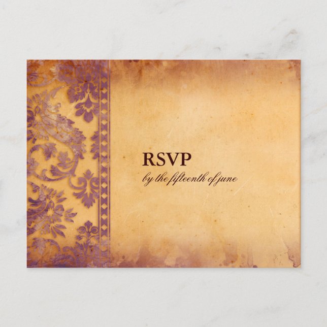 Lavish Lilac Grunge Damask Wedding UAWG Postcard Einladungspostkarte (Vorderseite)