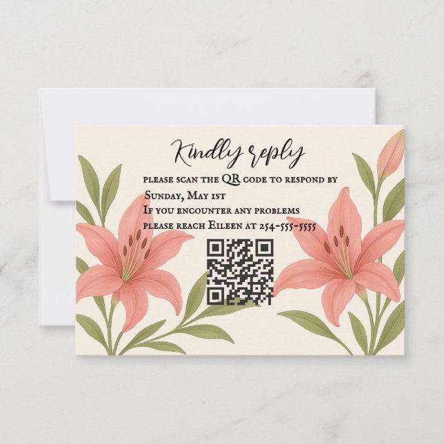 Lavish Lily QR Code RSVP Karte (Vorderseite)