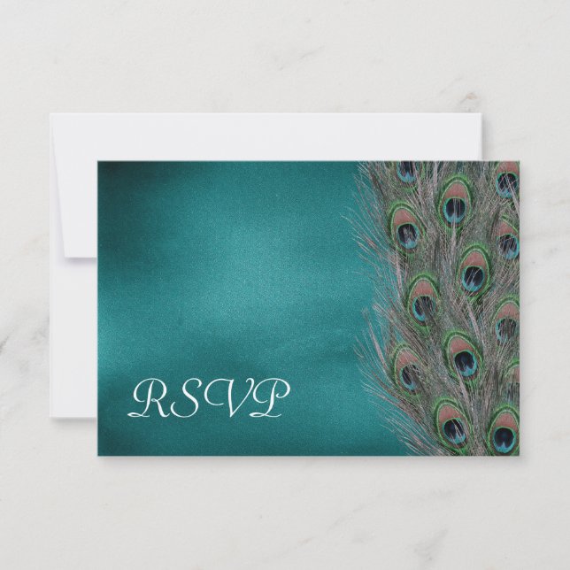 Lavish Peacock Feathers Wedding RSVP Response Card Karte (Vorderseite)
