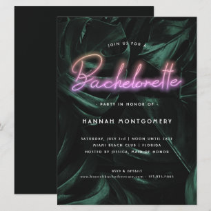 Lavish Tropical Palms Neon Lights Bachelorette Einladung