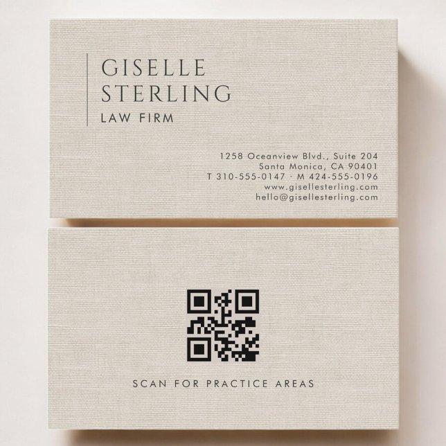 Law Firm Luxury Neutral Linen QR Code Visitenkarte (Von Creator hochgeladen)