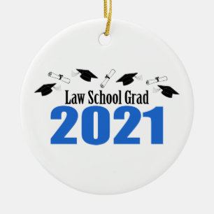 Law School Grad 2021 Karten und Diplome (blau) Keramik Ornament