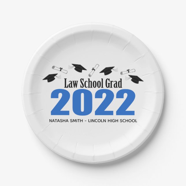 Law School Grad 2022 Caps & Diplomas (blau) Pappteller (Vorderseite)