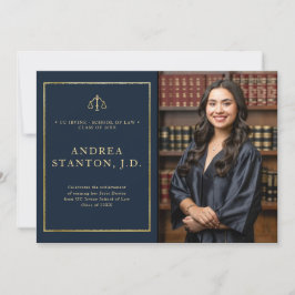 Law School Graduation Gold Frame Photo Modern Navy Ankündigung
