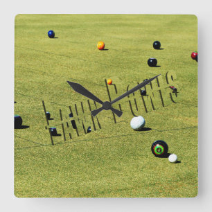 Lawn Bowls Action Logo Square Wall Clock Quadratische Wanduhr
