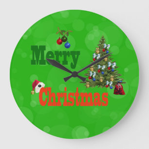 Lawn Bowls Christmas Style, Large Wall Clock Große Wanduhr