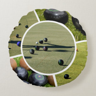 Lawn Bowls Five Picture Collage, Round Cushion Rundes Kissen