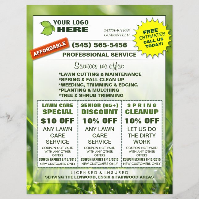 Lawn Care 8.5 x 11 Flyer ADD LOGO Custom Coupons (Vorne)