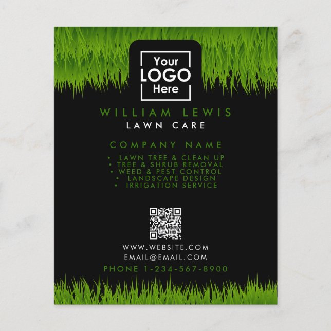 Lawn Care Business Logo Landscape QR Code Schwarz Flyer (Vorne)