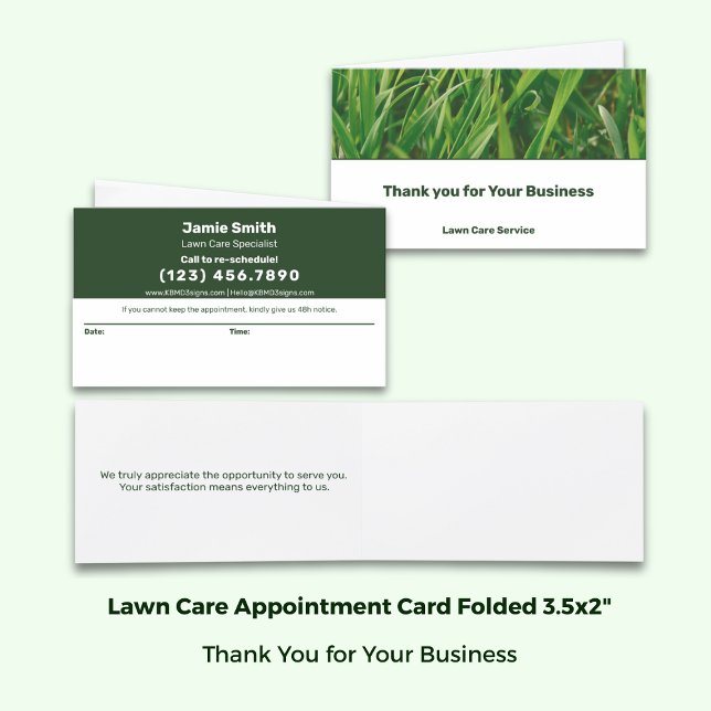 Lawn Care Green White Combined Thank You & Terminkarte (Lawn Care Green White Combined Thank You & Appointment Card; Folded Size 3.5x2 Inch)