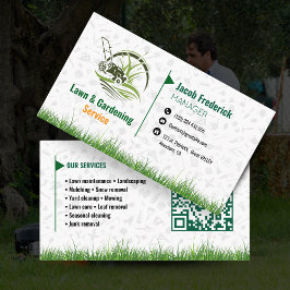 Lawn Care & Landscaping Business Card – Green & Wh Visitenkarte