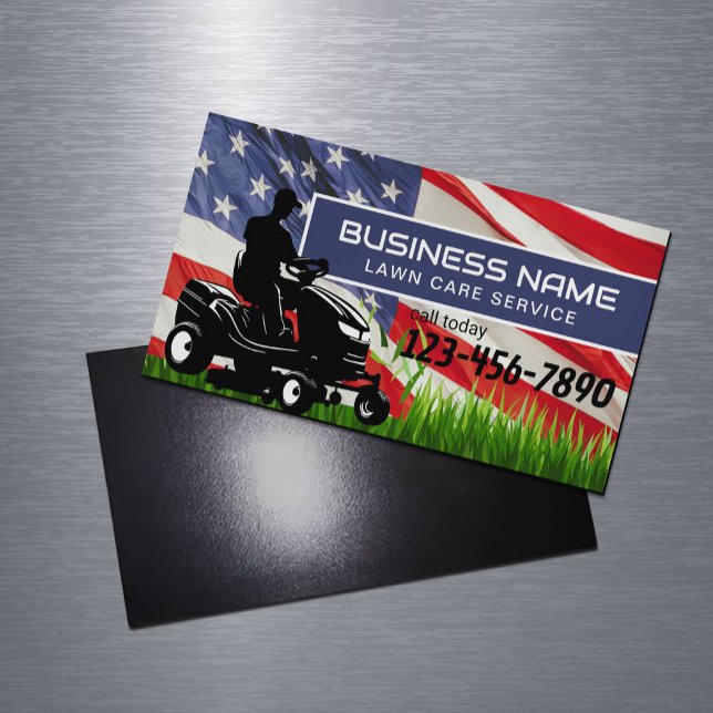 Lawn Care & Landscaping Riding Mower USA Flag Magnetische Visitenkarte (Von Creator hochgeladen)