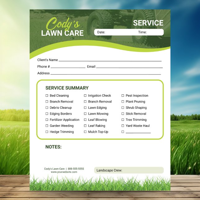 Lawn Care Landscaping Service Maintenance Form Notizblock (Von Creator hochgeladen)