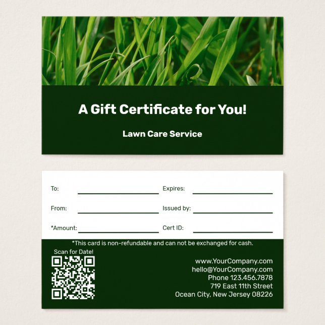Lawn Care Maintenance Company Gift Certificate (Vorne & Hinten)