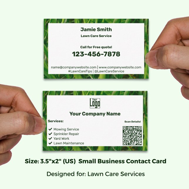 Lawn Care Service Green White Logo QR Code Visitenkarte (Lawn Care Service Green White Logo QR Code Business Card; Size: 3.5x2 Inch)