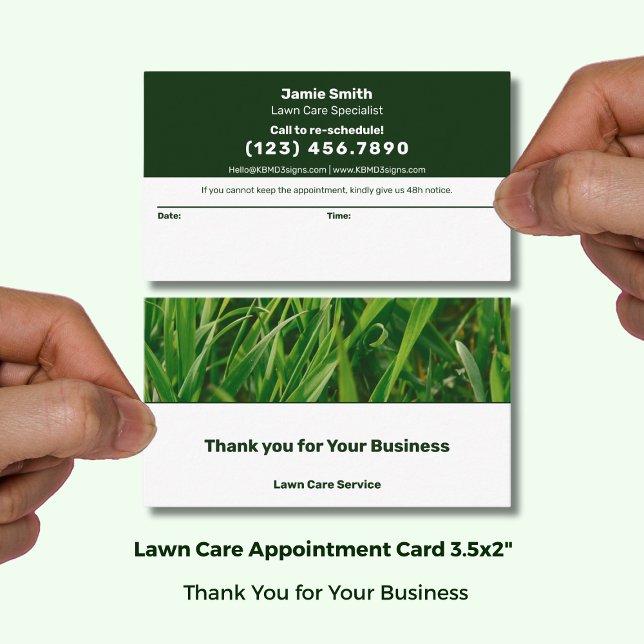 Lawn Care Service Modern Combo Thank You & Terminkarte (Lawn Care Service Modern Combo Thank You & Appointment Card; Size: 3.5x2 Inch (US), Green White)