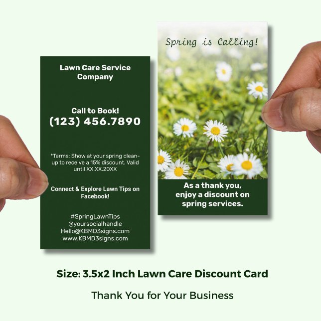 Lawn Care Thank you! on Spring Services Rabattkarte (Lawn Care Thank you! on Spring Services Discount Card; Size 3.5x2 (US) Portrait Format)