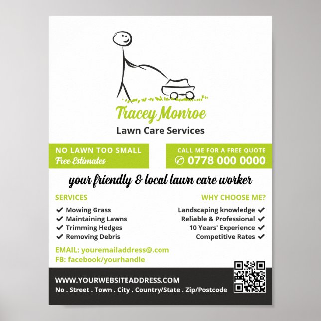 Lawn Care Worker, Lawn Care Services Poster (Vorne)