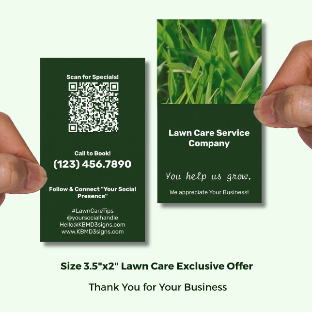 Lawn Care You Help Us Grow Thank You Visitenkarte (Lawn Care You Help Us Grow Thank You Business Card Exclusive QR code Offer; Size 3.5x2 (US) Portrait)