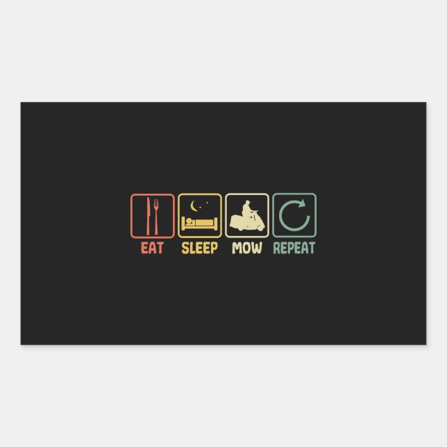 Lawn mower Eat Sleep slogan lawn mowing retro Rechteckiger Aufkleber (Vorderseite)