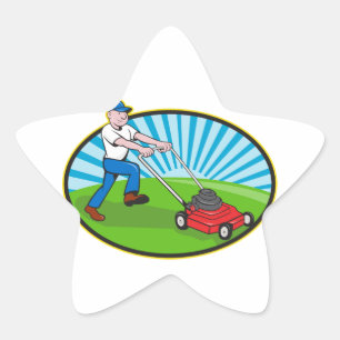 Lawn Mower Man Gardener Cartoon Stern-Aufkleber