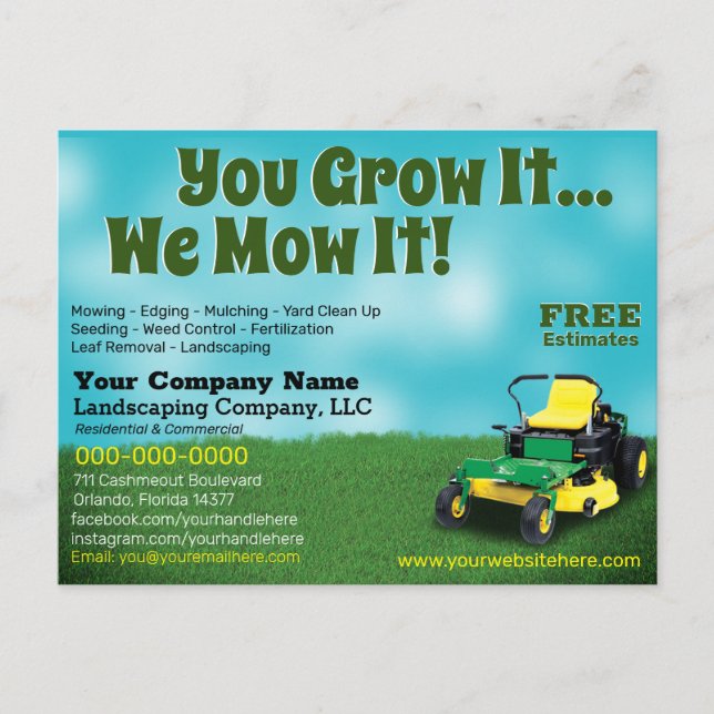 Lawncare Landscaping Grass Cutting Flyer Postcard Postkarte (Vorderseite)