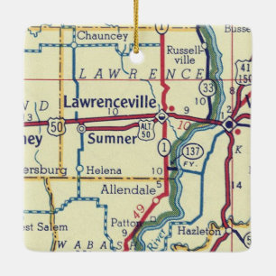 Lawrenceville IL Vintage Karte Keramikornament