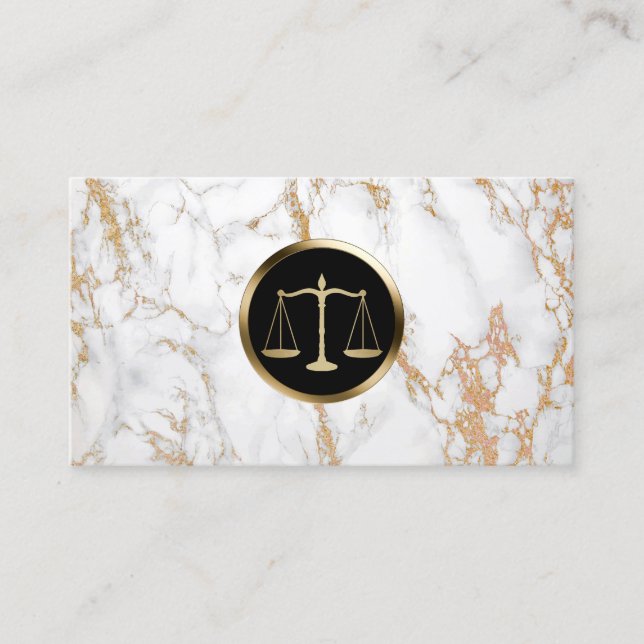 Lawyer Attorney Gold Scale Logo Trendy Marble Visitenkarte (Vorderseite)