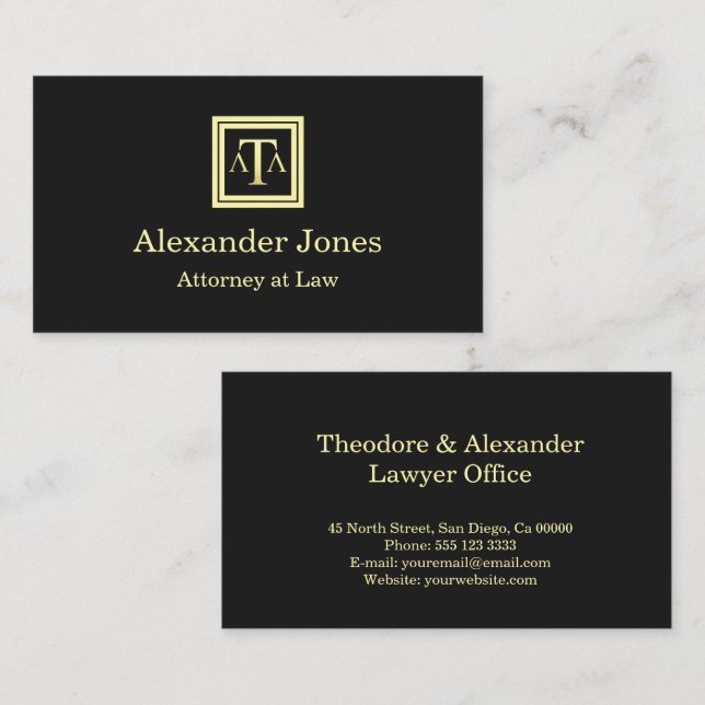 Lawyer Black Modern Business Card Visitenkarte (Vorne/Hinten)
