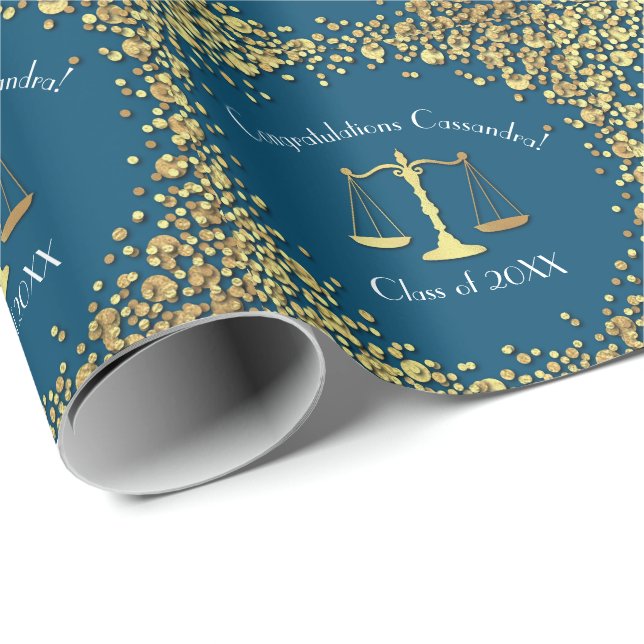 Lawyer School Blue Gold Abschluss Geschenkpapier (Rolleneckpunkt)