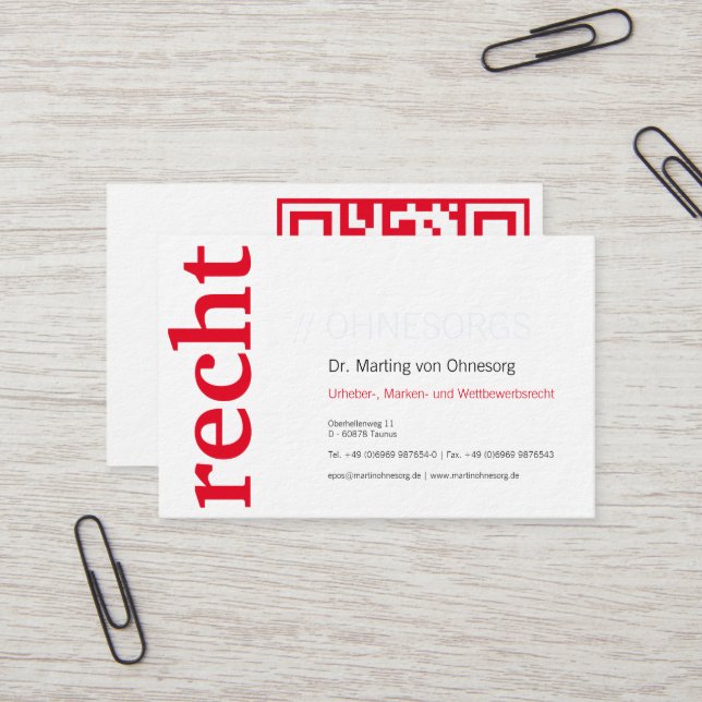 lawyer with red QR Code business card Visitenkarte (Vorderseite/Rückseite Beispiel)