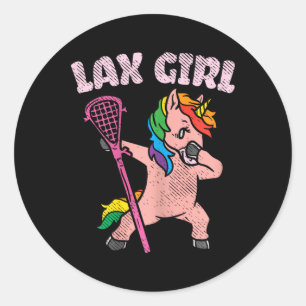 Lax Girl Unicorn Süße Tier Lacrosse Player Team Runder Aufkleber