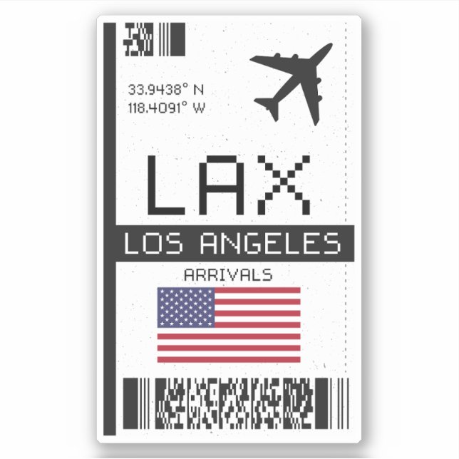 LAX Los Angeles Boarding Pass - Kalifornien Reisen Aufkleber (Vorderseite)