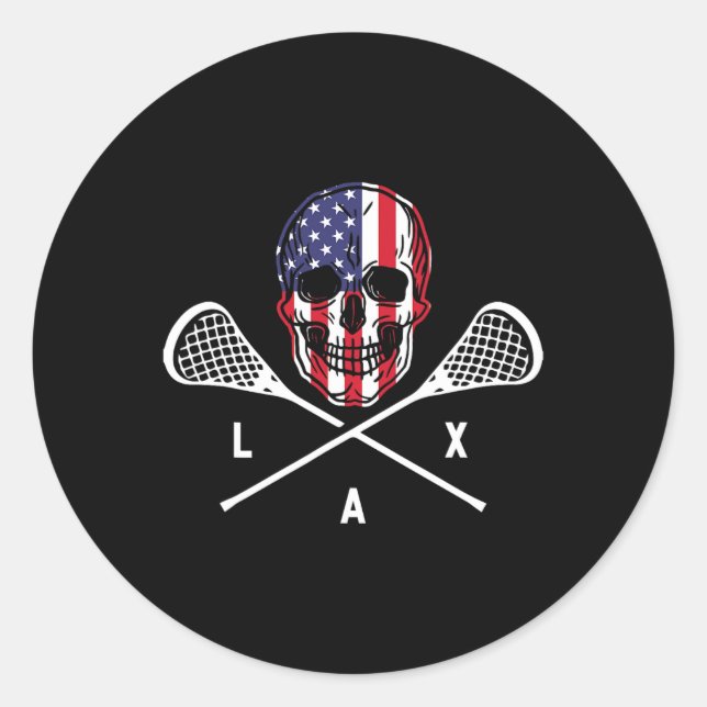 Lax Skeleton Us Flag Lax Player Lacrosse Runder Aufkleber (Vorderseite)