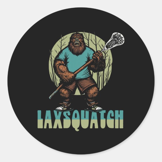 Laxsquatch! Bigfoot Lacrosse Player Funny Sasquatc Runder Aufkleber (Vorderseite)