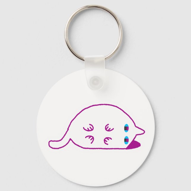 Lay Down Chonky White Cat Keychain Schlüsselanhänger (Vorderseite)