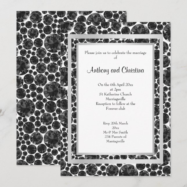 LAYER DIAMOND BLACK SILVER ELEGANT WEDING EINLADUNG (Vorne/Hinten)