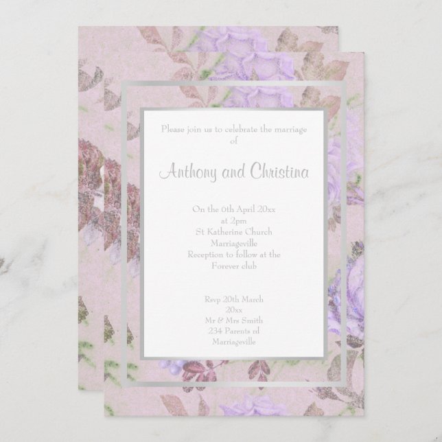 LAYER LILA LILAC ROSE FLORAL ELEGANT WEDD EINLADUNG (Vorne/Hinten)