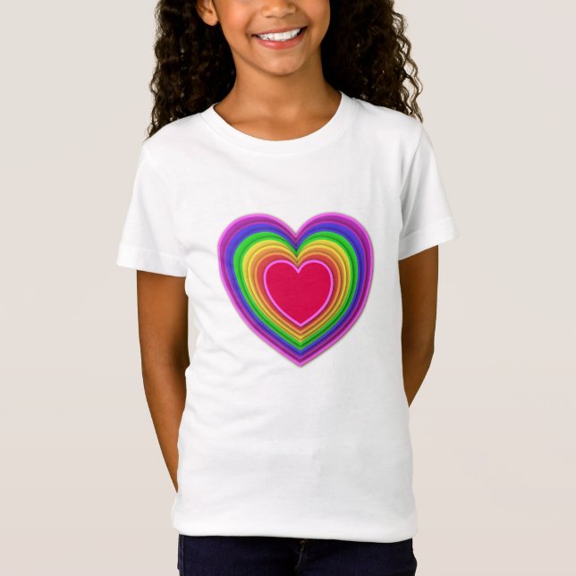 Layered 3-d Herzen Regenbogenfarben T-Shirt (Vorderseite)