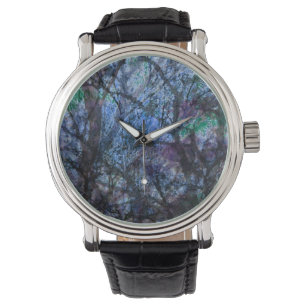 Layered Forest Blue und Black Abstrakt Armbanduhr