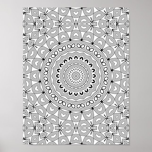 Layered Heartburst Coloring Page Pattern Artwork Poster (Vorne)