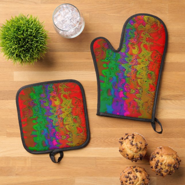 "Layered in Color" Oven Mitt & Potholder Set (Oben Unten)