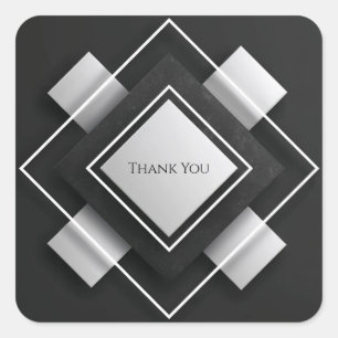 Layered Ivory & Charcoc Geometric Frame Wedding Quadratischer Aufkleber