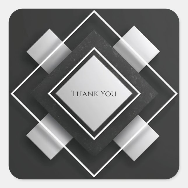 Layered Ivory & Charcoc Geometric Frame Wedding Quadratischer Aufkleber (Vorderseite)