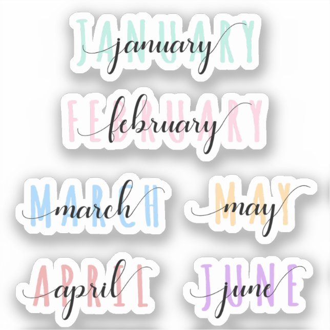 Layered Month Name Headers 1st Half (Jan to June) Aufkleber (Vorderseite)