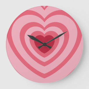 Layered Pink Heart Ästhetik Große Wanduhr